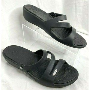 Crocs Black Swiftwater Strappy Sandals Wedge Heel Womens SZ 10 EUC